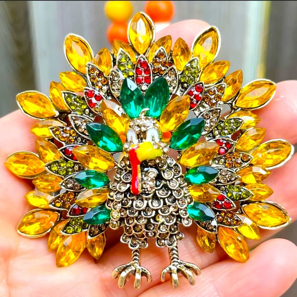 Turkey Brooch Large Turkey Pin Rhinestone Turkey Brooch Pin